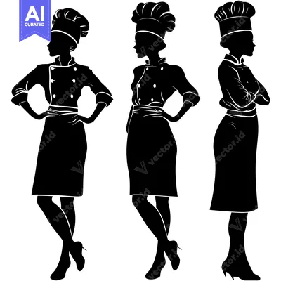 Three Silhouettes of Female Chefs in Uniform