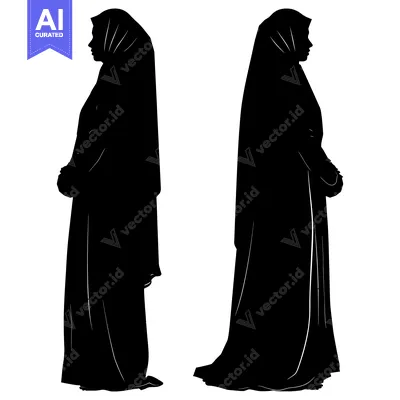 Aset desain premium: Two Silhouettes of Women in Hijabs Standing Side by Side