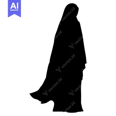 Silhouette of a Woman Wearing a Long Black Hijab