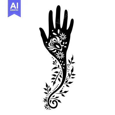 Aset desain premium: Black and White Hand with Floral Design