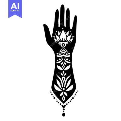 Popular premium asset: Black and White Illustration of a Hand with a Lotus Flower and Eye