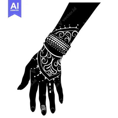Black and White Silhouette of a Hand with Intricate Henna Designs and
