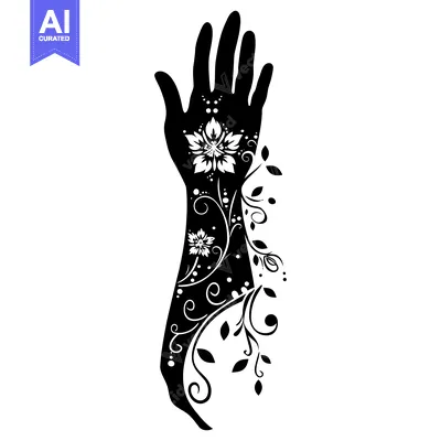 Aset premium populer: Black and White Hand Silhouette with Floral Design