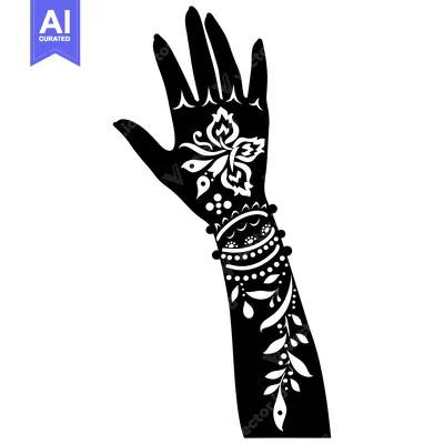 Popular premium asset: Black and White Silhouette of a Hand with Intricate Henna Tattoo Desig
