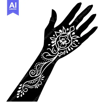 Popular premium asset: Black and White Silhouette of a Hand with Intricate Henna Designs