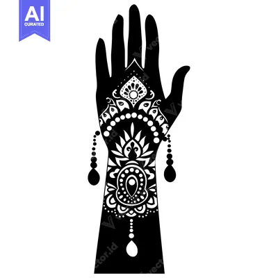 Black and White Hand with Intricate Ornamental Henna Design and Dangli