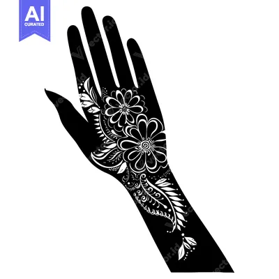 Aset premium populer: Black and white silhouette of a hand with intricate floral henna desig