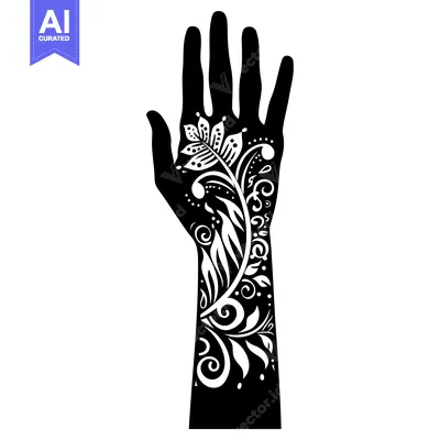 Aset premium populer: Black and White Silhouette of a Hand with Floral Tattoo