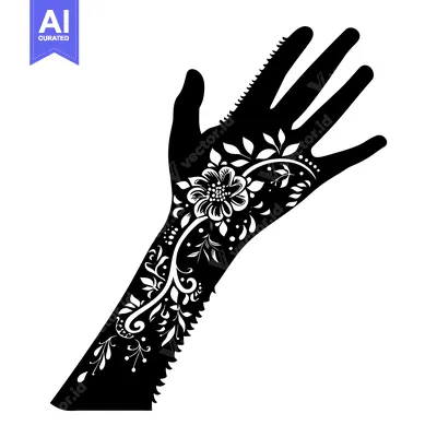 Aset premium populer: Black and White Silhouette of Hand with Floral Henna Tattoo