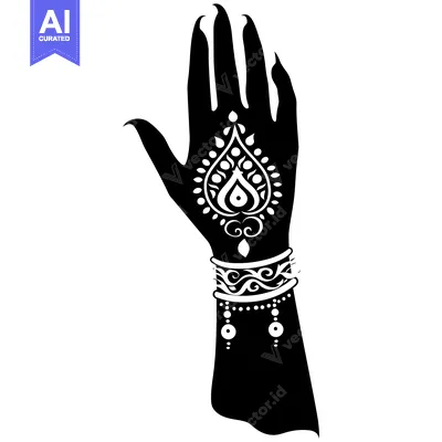 Black and White Silhouette of a Hand with Intricate Henna Designs and