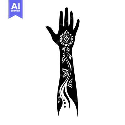 Aset premium populer: Black and White Silhouette of a Hand with Elaborate Floral Henna Tatto