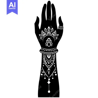 Ornate Hand Silhouette with Intricate Jewelry and Floral Design