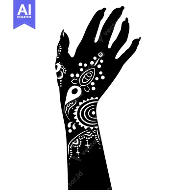 Premium design asset: Black and White Silhouette of a Hand with Intricate Henna Designs
