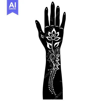 Aset premium populer: Black and White Silhouette of a Hand with Floral Henna Tattoo