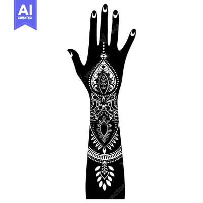 Premium design asset: Black and White Silhouette of a Hand with Intricate Henna Designs