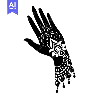 Black and White Hand with Intricate Floral Henna Tattoo Design