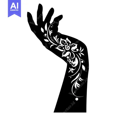 Silhouette of a Hand with Intricate Floral Henna Tattoo