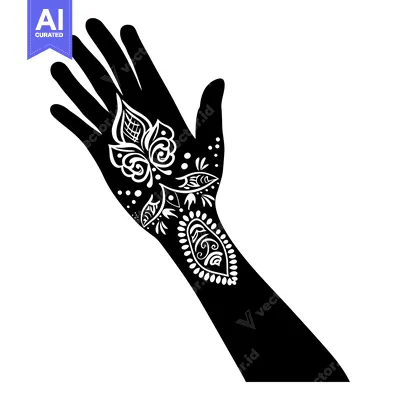 Black and White Silhouette of a Hand with Intricate Henna Design