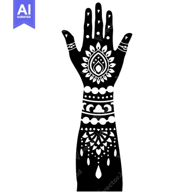 Premium design asset: Black and White Silhouette of a Hand with Intricate Henna Designs