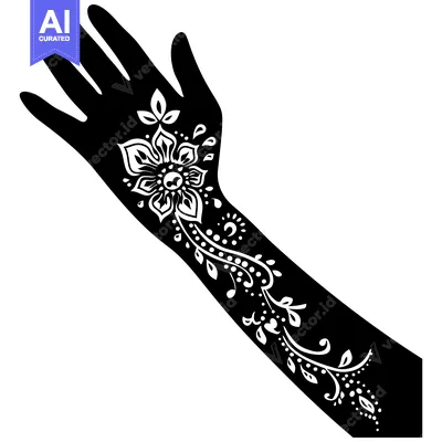 Aset premium populer: Black and White Silhouette of Hand with Floral Henna Tattoo