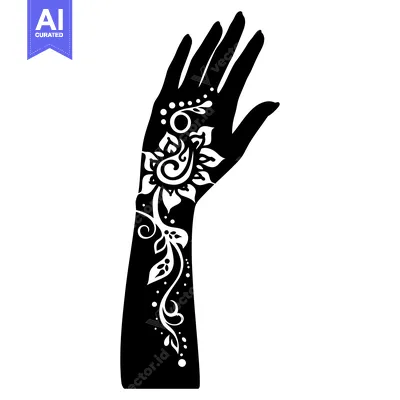 Popular premium asset: Black and White Silhouette of a Hand with Floral Henna Tattoo