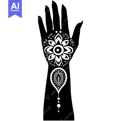 Aset desain premium: Black and White Hand with Intricate Floral Tattoo Design