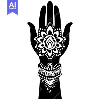Aset desain premium: Black and White Hand with Ornate Mandala Design