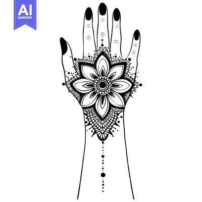 Premium design asset: A Hand with Intricate Floral Henna Tattoo