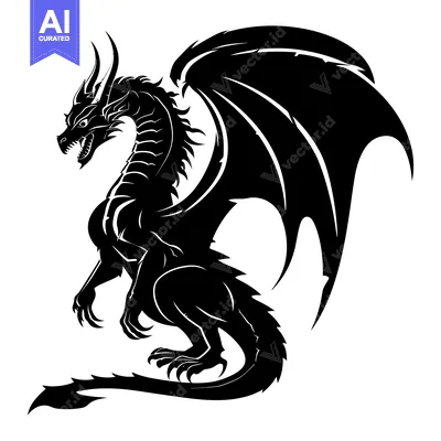 Popular premium asset: Black and White Silhouette of a Standing Dragon with Spikes and Wings