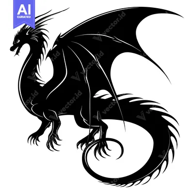 Aset premium populer: Black and White Silhouette of a Dragon with Wings Spread
