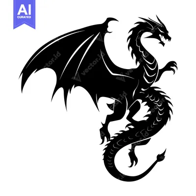 Black Silhouette of a Dragon with Wings Spread