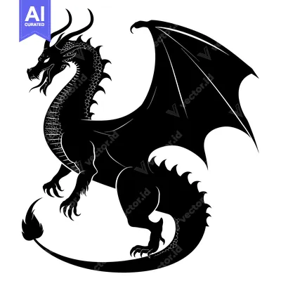Aset premium populer: A Black Silhouette of a Dragon with Spikes, Claws, and Wings