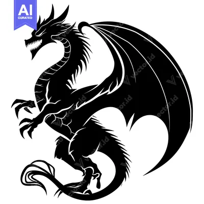 Black and White Silhouette of a Dragon with Spread Wings