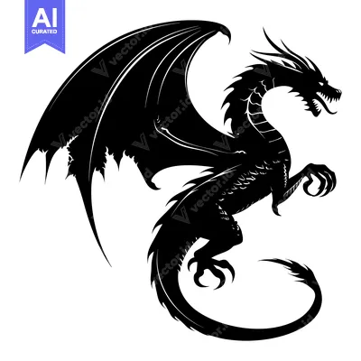 Aset premium populer: Black Silhouette of a Dragon with Spikes and Open Wings