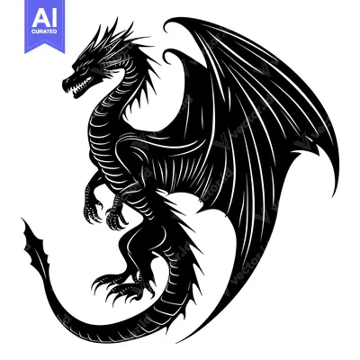 Aset premium populer: A Black and White Silhouette of a Dragon with Spikes and Wings