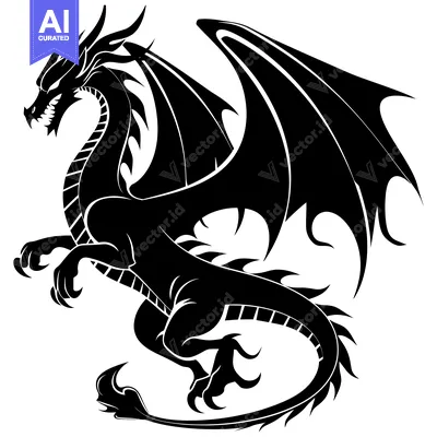 Aset desain premium: Black and White Stylized Dragon Illustration