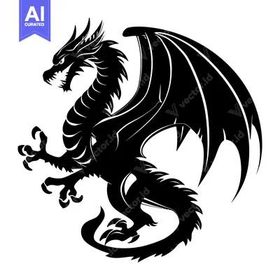 A Black and White Silhouette of a Dragon with Spikes and Claws