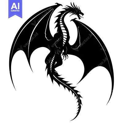 Premium design asset: Black Silhouette of a Dragon with Spiked Tail and Wings Spread