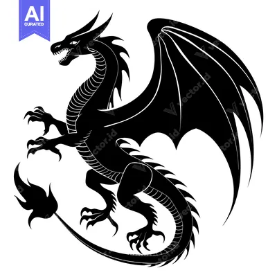 Black and White Silhouette of a Dragon with Spread Wings