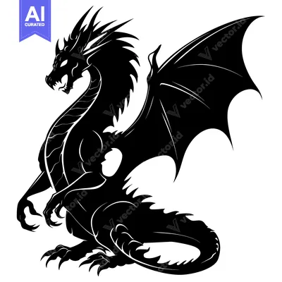 Black Silhouette of a Dragon with Spikes and Wings