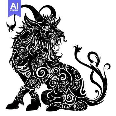 Premium design asset: Ornate Black and White Mythical Creature Silhouette