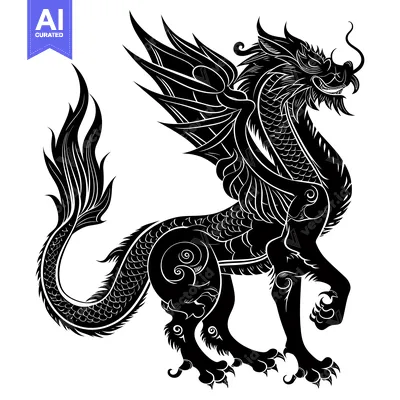 Popular premium asset: Black and White Silhouette of a Detailed Dragon