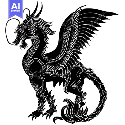 Aset premium populer: Ornate Black and White Dragon Silhouette