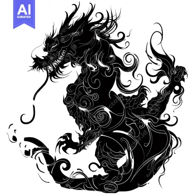 Aset premium populer: A Black and White Detailed Silhouette of a Dragon