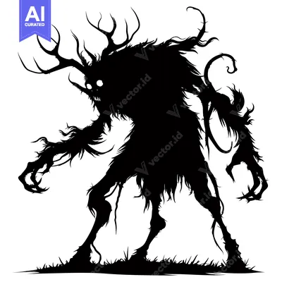Silhouette of a grotesque, monstrous creature with antlers and claws