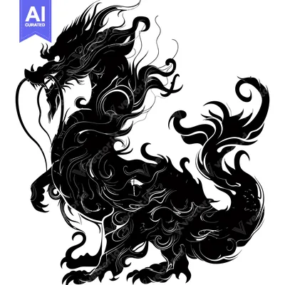 Aset desain premium: Black and White Silhouetted Chinese Dragon Design