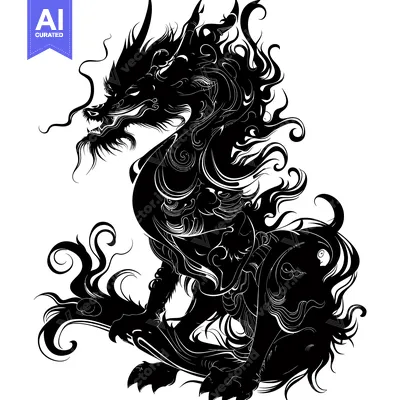 Popular premium asset: A Stylized Black and White Illustration of a Dragon