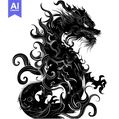 Aset premium populer: Black and White Stylized Dragon Illustration