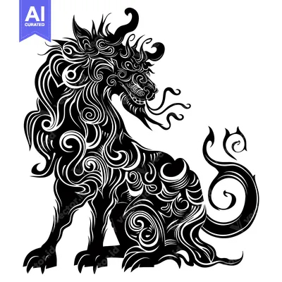 Popular premium asset: A stylized black and white illustration of a mythical Chinese guardian