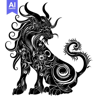 Aset premium populer: Black and White Ornate Chinese Guardian Lion
